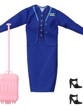 Barbie Flight Attendant Outfit with Pink Luggage and Black Heels